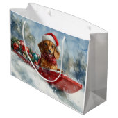 Teckel Hond in Sledge Laat het Sneeuw Kerstmis Groot Cadeauzakje (Achterkant Gekanteld)