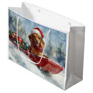 Teckel Hond in Sledge Laat het Sneeuw Kerstmis Groot Cadeauzakje
