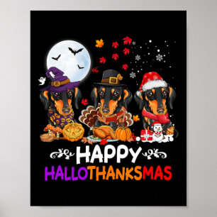 Teckel Hond Kerst Happy Hallothankmas Bedankt Poster