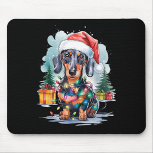 Teckel Hond Kerstman Hoed Kerstverlichting Tree Wi Muismat