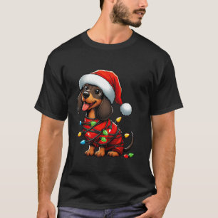 Teckel Hond Kerstverlichting Kerstman Hoed Jongens T-shirt
