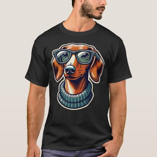 Teckel Hond met Brillen Pop Art Style T-shirt (Voorkant)