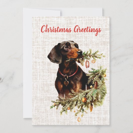 teckel hond rustieke kerstgroeten feestdagenkaart (Voorkant)