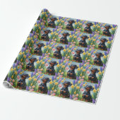 Teckel Hond Spring Bloemen Schilderen Cadeaupapier (Uitgerold)
