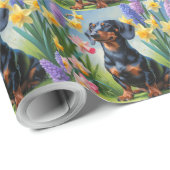 Teckel Hond Spring Bloemen Schilderen Cadeaupapier (Rol Hoek)