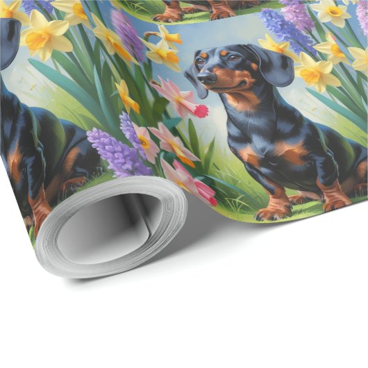 Teckel Hond Spring Bloemen Schilderen Cadeaupapier (Rol Hoek)