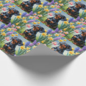 Teckel Hond Spring Bloemen Schilderen Cadeaupapier (Hoek)