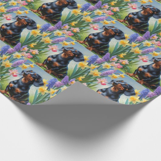 Teckel Hond Spring Bloemen Schilderen Cadeaupapier (Hoek)