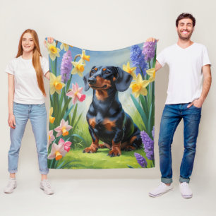 Teckel Hond Spring Bloemen Schilderen Fleece Deken