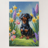 Teckel Hond Spring Bloemen Schilderen Legpuzzel (Verticaal)