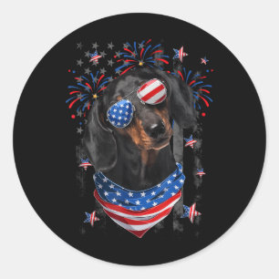 Teckel Hond Verenigde Staten Amerikaanse Vlag Onaf Ronde Sticker