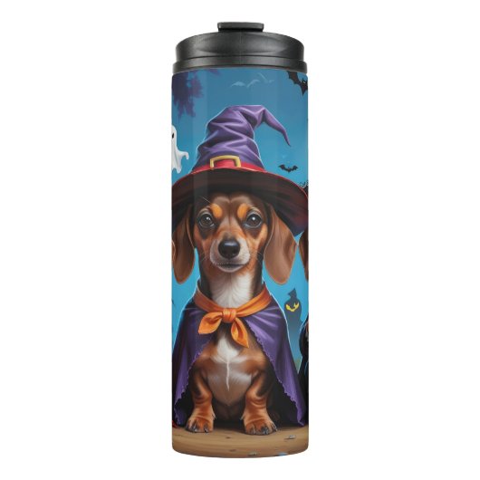 Teckel Honden Pompoen Halloween Funny Thermosbeker (Voorkant)