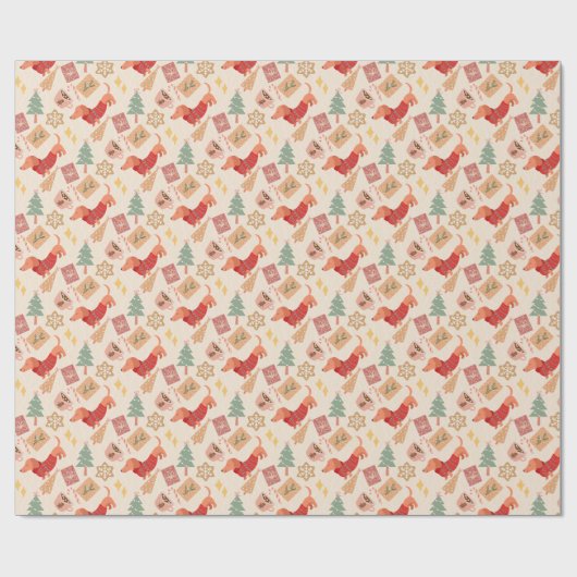 Teckel hondenliefhebbers retro kerstcadeau cadeaupapier (Vlak)