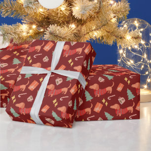 Teckel hondenliefhebbers retro kerstcadeau cadeaupapier