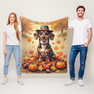 Teckel in het najaar verlaat Thanksgiving kunst Fleece Deken