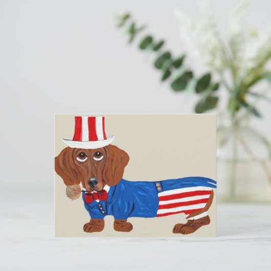 Teckel in Uncle Sam Suit Briefkaart (Staand voorkant)
