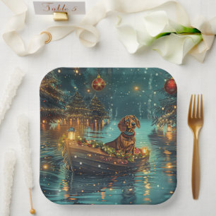 Teckel Kerst Feestelijke reis Papieren Bordje