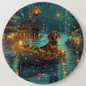 Teckel Kerst Feestelijke reis Ronde Button 6,0 Cm (Voorkant)