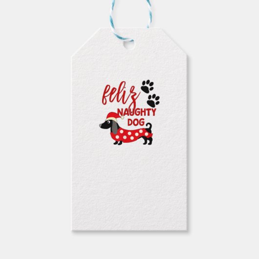 Teckel Kerst Shirt _ Funny Feliz Naughty Do Cadeaulabel (Voorkant)