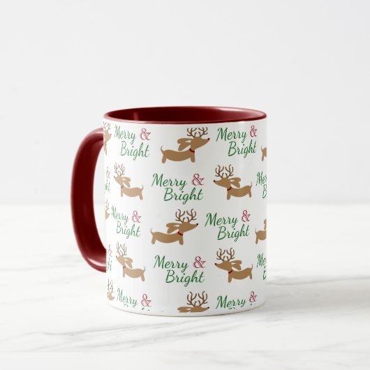 Teckel Kerst Vrolijk & Bright Wiener Dog Mok (Voorkant links)