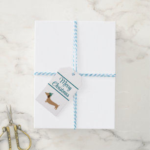 Teckel Kerstblauw Cadeau Labels met Touwtje Cadeaulabel