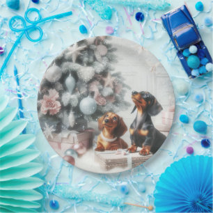 Teckel Kerstfeest Papier Borden Papieren Bordje