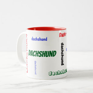 Teckel kerstkleur lettertype tweekleurige koffiemok