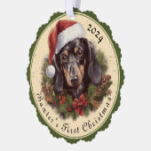 Teckel Kerstpapier Ornament Kaart (Links)