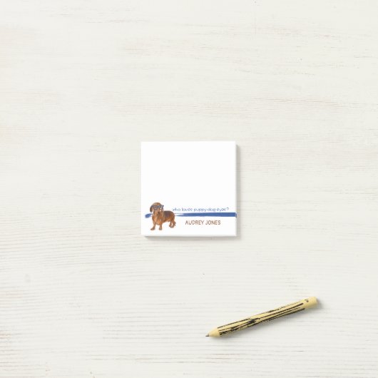 Teckel kleine hond met blauwe bril post-it® notes (Op bureau)