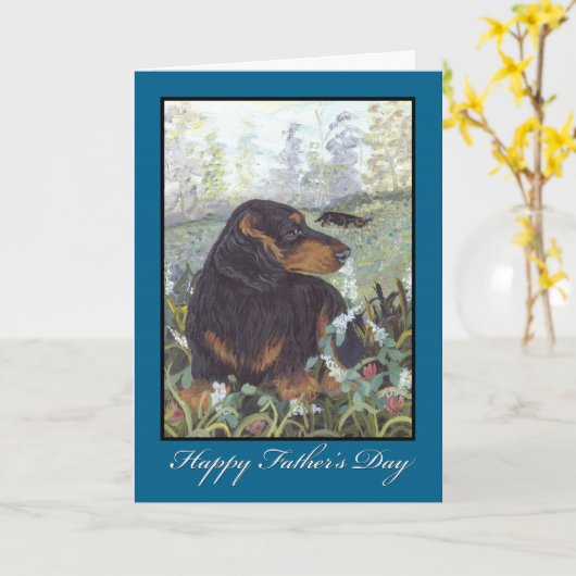 Teckel lang haar Vaderdag Kaart (Gele Bloem)