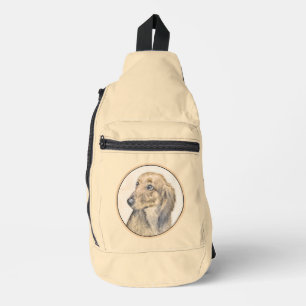 Teckel langharige rode schilderij Originele hond k Sling Bag