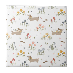 Teckel Lover Weiner Dog Sausage Dog Wildflower Tegeltje