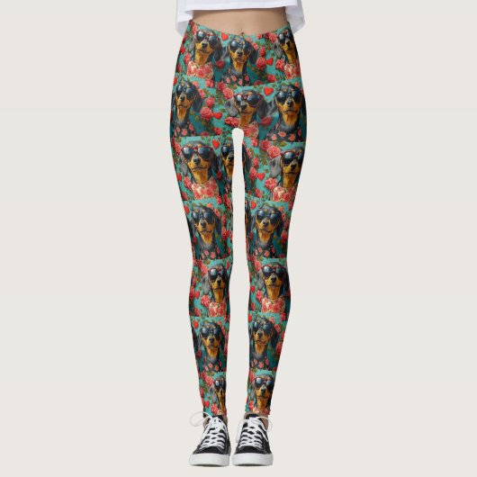 Teckel met hart Rozen Valentijnsdag Leggings (Voorkant)