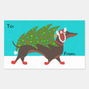 Teckel met Kerstboom Gift Sticker Lable