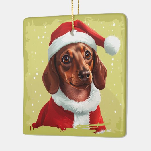 Teckel met Kerstman Outfit - Kerstmis 1 Keramisch Ornament (Links)