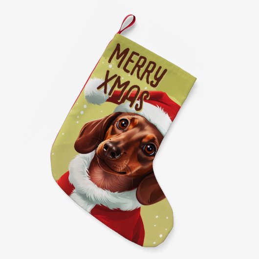 Teckel met Kerstman Outfit - Kerstmis 1 Kleine Kerstsok (Voorkant (Hangend))