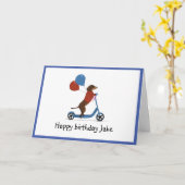 Teckel op scooter met ballonnen kaart (Gele Bloem)