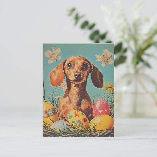 Teckel  Pasen Briefkaart (Staand voorkant)