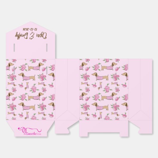 Teckel & pioenen Custom Bloemen Roze Huwelijk Bedankdoosjes (Ongevouwen)