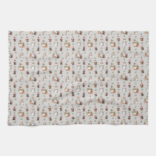 Teckel Puppies: Santa Hats, Holly en Snowmen Theedoek