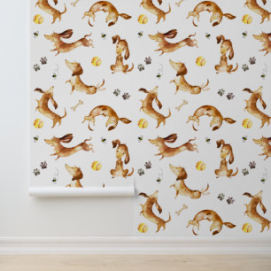 Teckel Puppy Dog Paw Prints Bumble Bee Ball Behang
