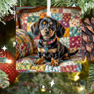 teckel puppy hond gepersonaliseerde kerst metalen ornament