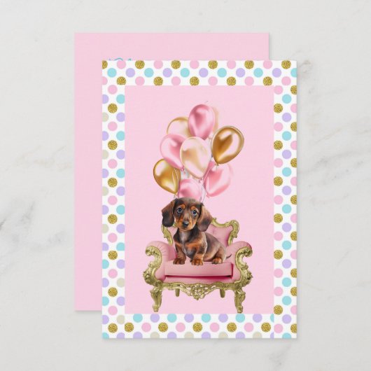 Teckel Puppy Verjaardagsfeestje Kaart (Voorkant / Achterkant)