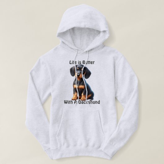 Teckel Puppy Zittend en Kijkend met Onschuldig Hoodie (Design voorkant)