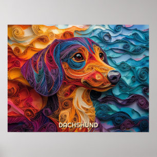 Teckel Quilling Art Dog Portret Poster