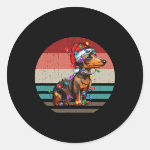 Teckel Retro Vintage Vrolijk Kerstfeest Xmas Weine Ronde Sticker