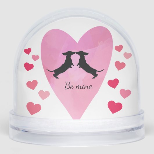 Teckel roze hart Valentijn Sneeuwbol (Voorkant)