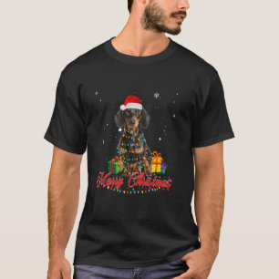 Teckel Santa Hat Vrolijke Kerstboom Lichten Xm T-shirt