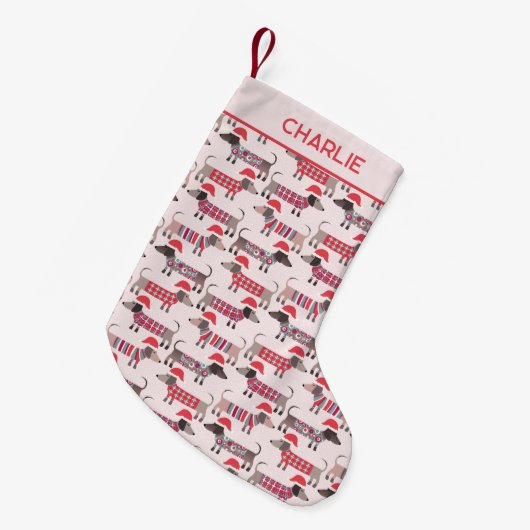 Teckel Sausage Dogs Kerst Petten gepersonaliseerd Kleine Kerstsok (Voorkant (Hangend))