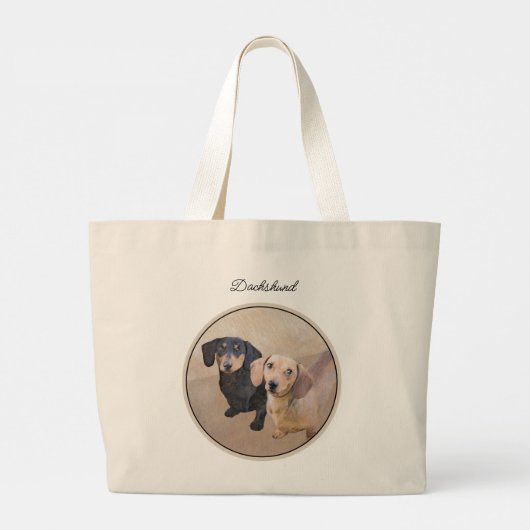 Teckel Schilderen Smooth Black & Tan Red Dog Art Grote Tote Bag (Achterkant)